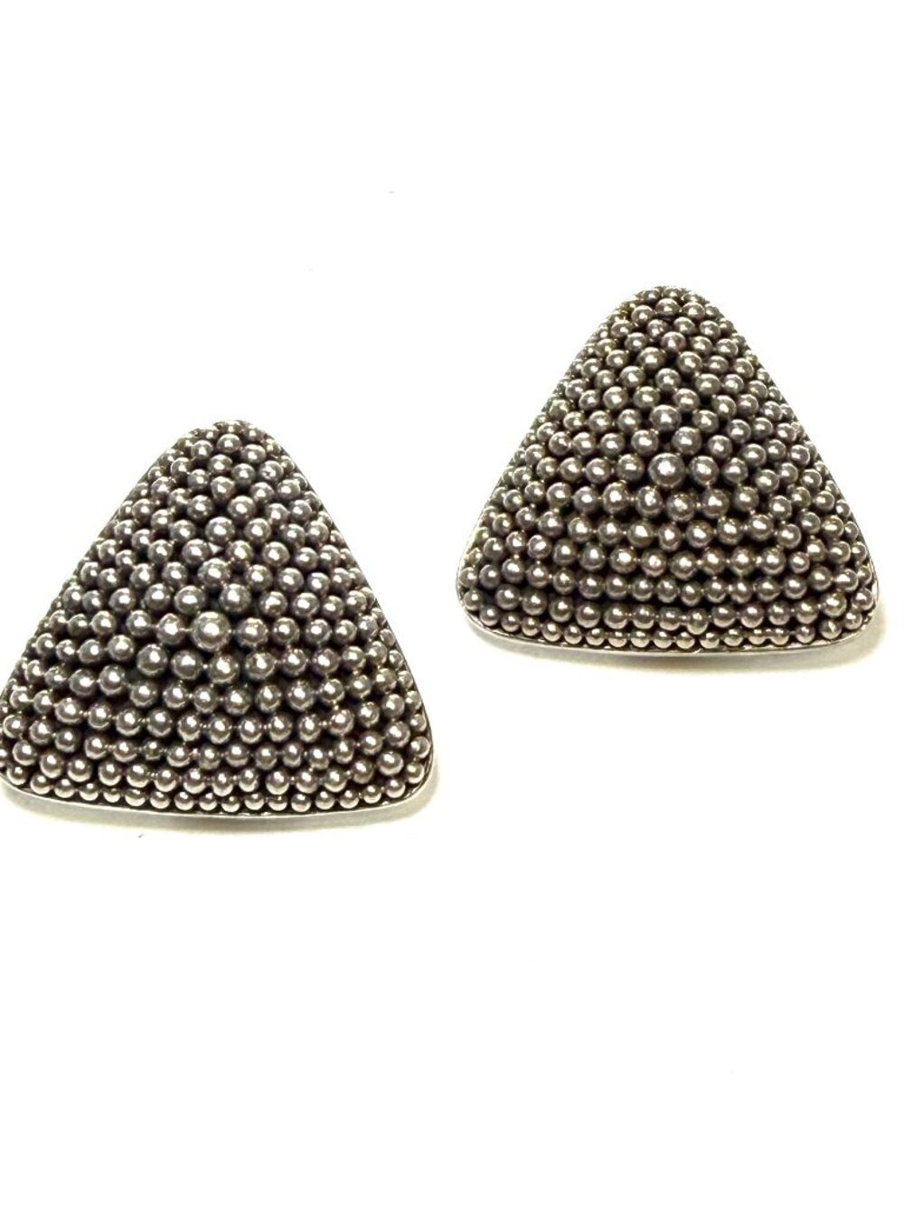 John Hardy Estate Triangular Caviar Bead Clip-On Earrings Sterling Silver JH118